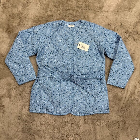 NWT UNTUCKit Lindy Quilted Jacket Blue Floral Sz M Belted Lightweight Cottagecor - Picture 9 of 15